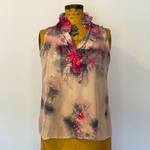 Hand dyed silk ruffle collar blouse.